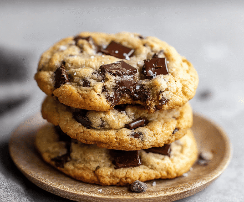 Delicious homemade chocolate chip cookies fresh out of the oven, showcasing golden-brown edges and gooey chocolate chips.