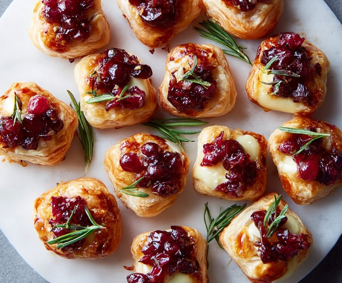 Easy Cranberry Brie Puff Pastry Bites