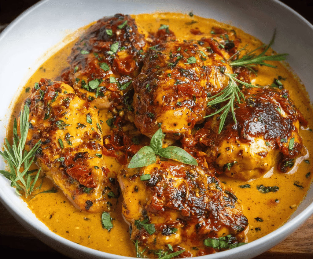 Creamy Easy Marry Me Chicken served with fresh herbs and side dishes