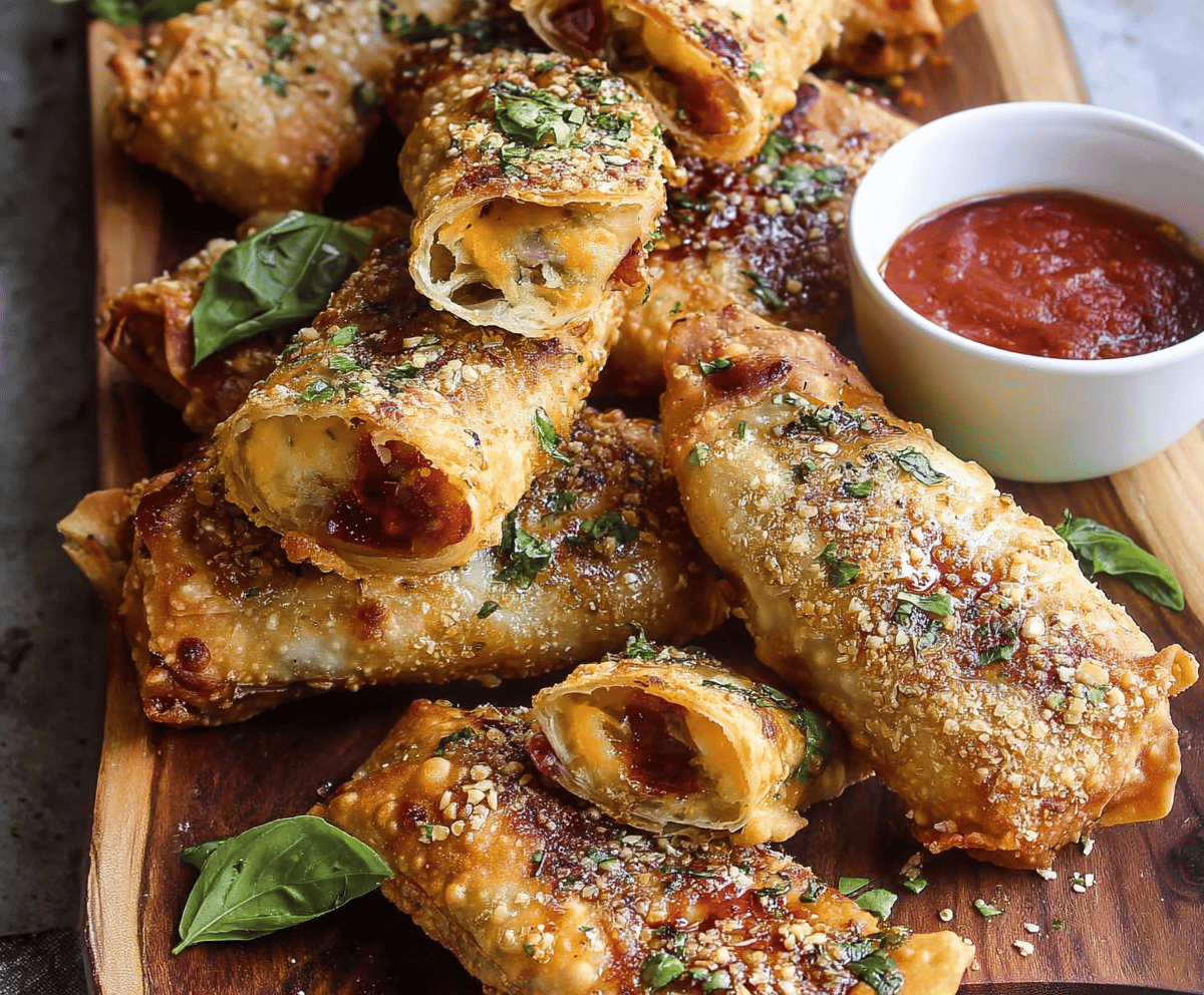 Garlic Butter Pizza Egg Rolls