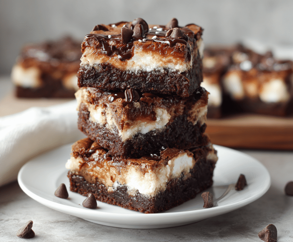 Delicious Gooey Cookie Dough Brownie Bars with a rich chocolatey texture and creamy cookie dough topping.