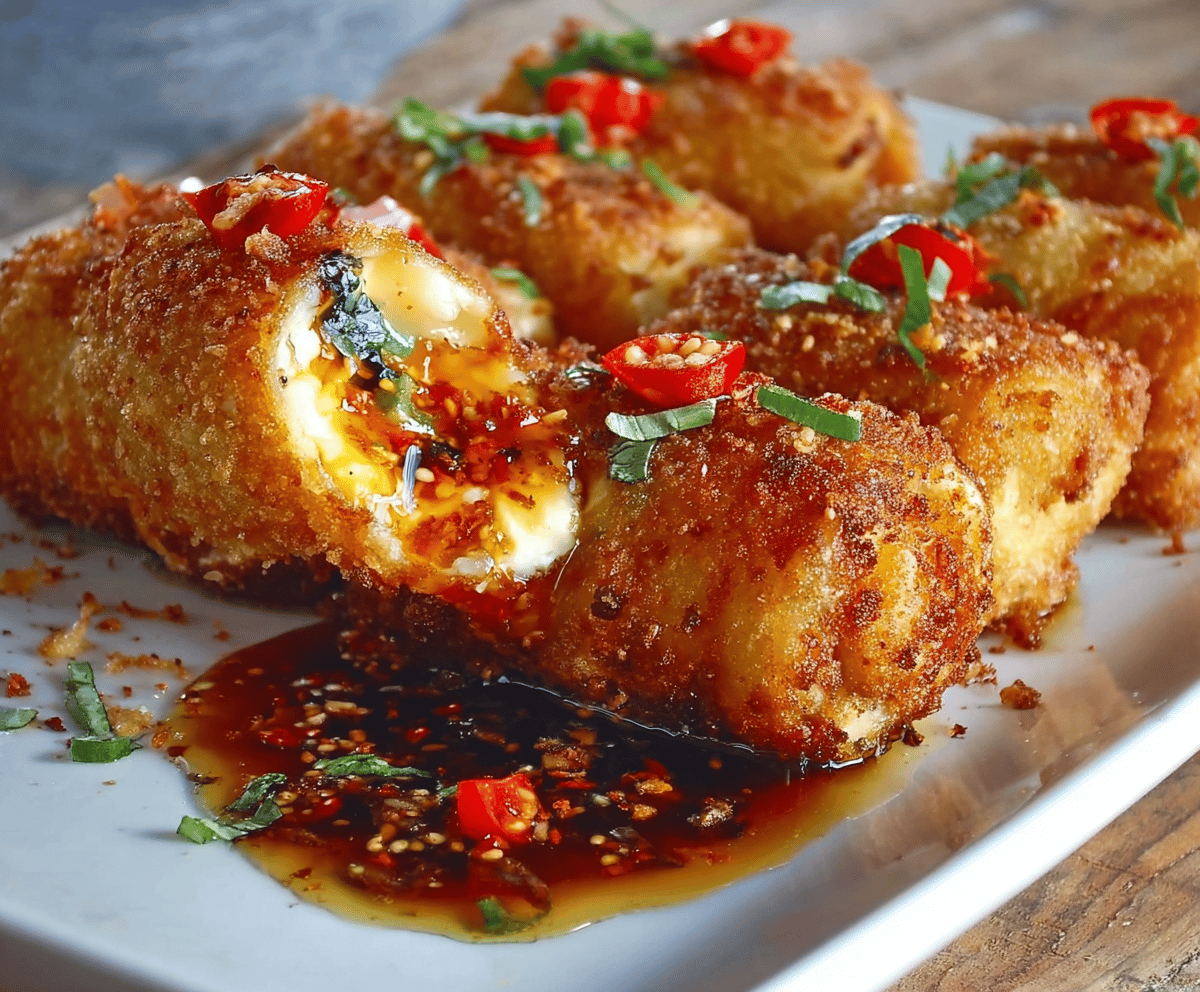 Crispy Oven Fried Feta Rolls with Chili Honey