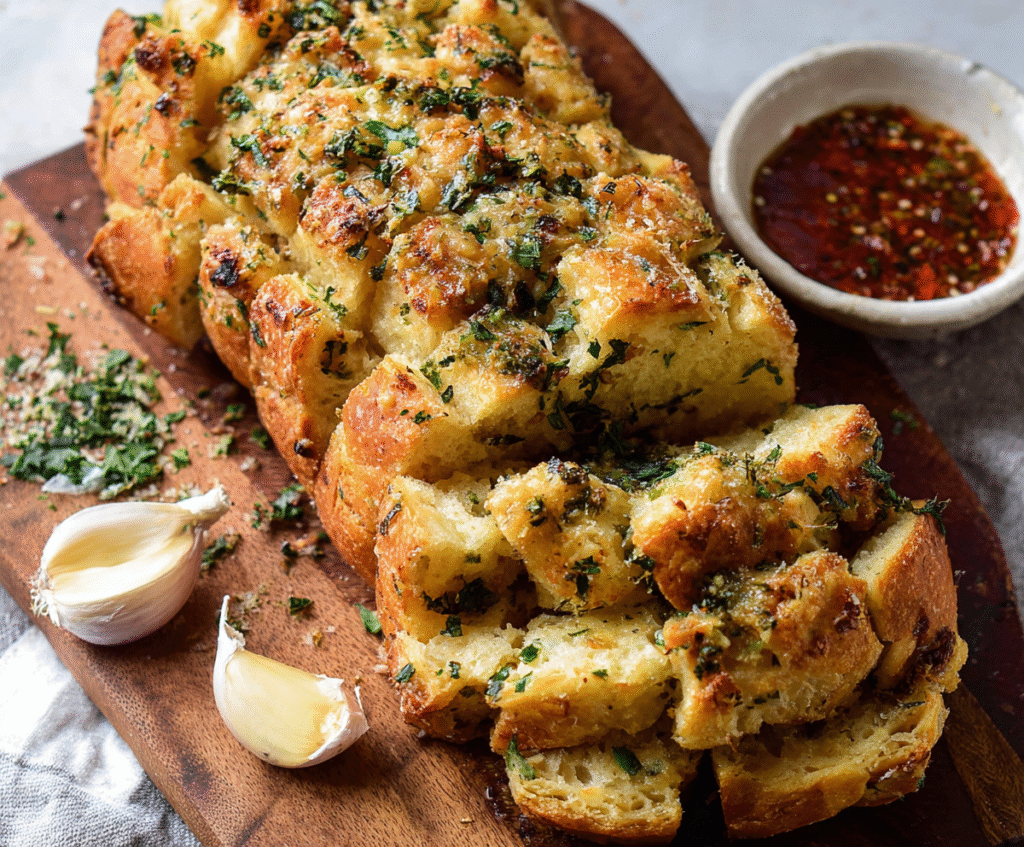 Delicious Parmesan Garlic Pull-Apart Bread with golden crust and cheesy filling.
