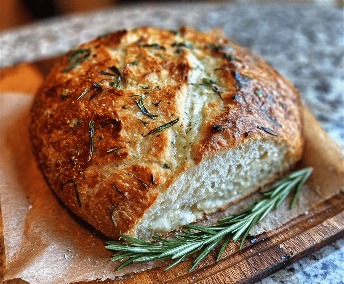 Rustic No-Knead Rosemary Garlic Bread