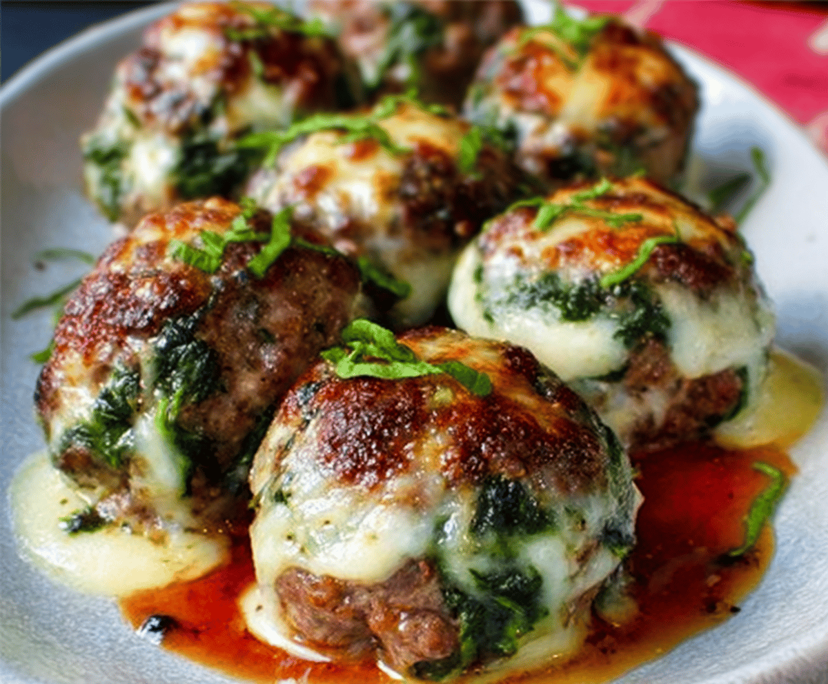 Spinach Garlic Mozzarella Meatballs