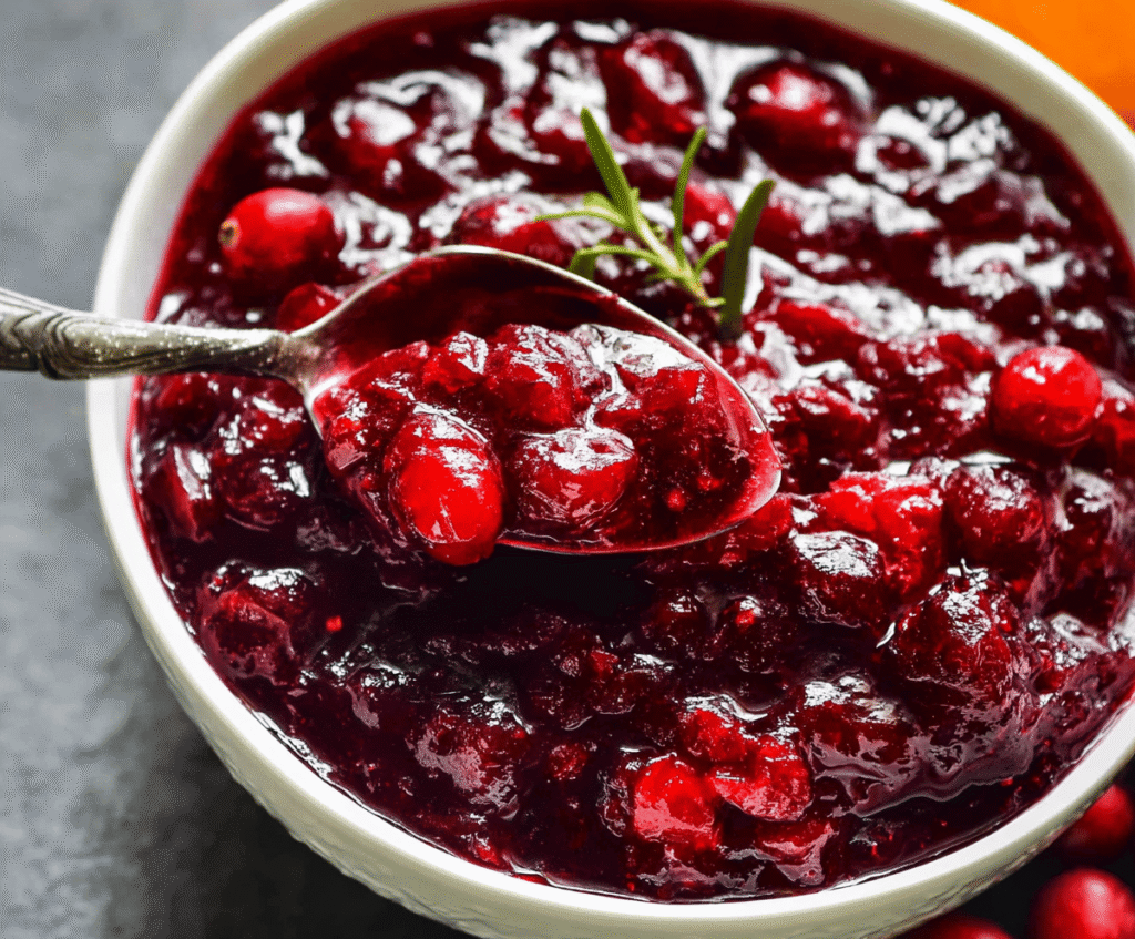 Delicious homemade cranberry sauce in a bowl, perfect for holiday celebrations