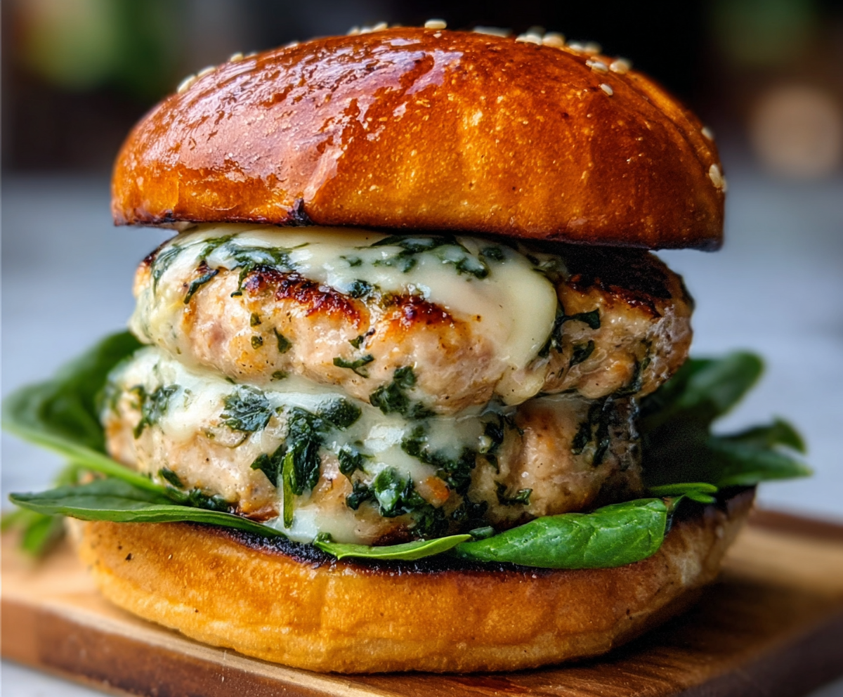 Homemade White Cheddar Spinach Chicken Burgers