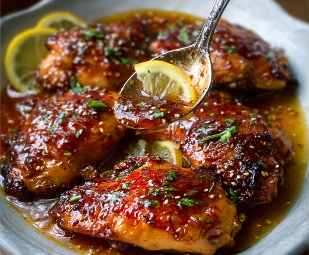 Delicious honey garlic chicken served with fresh vegetables on a plate