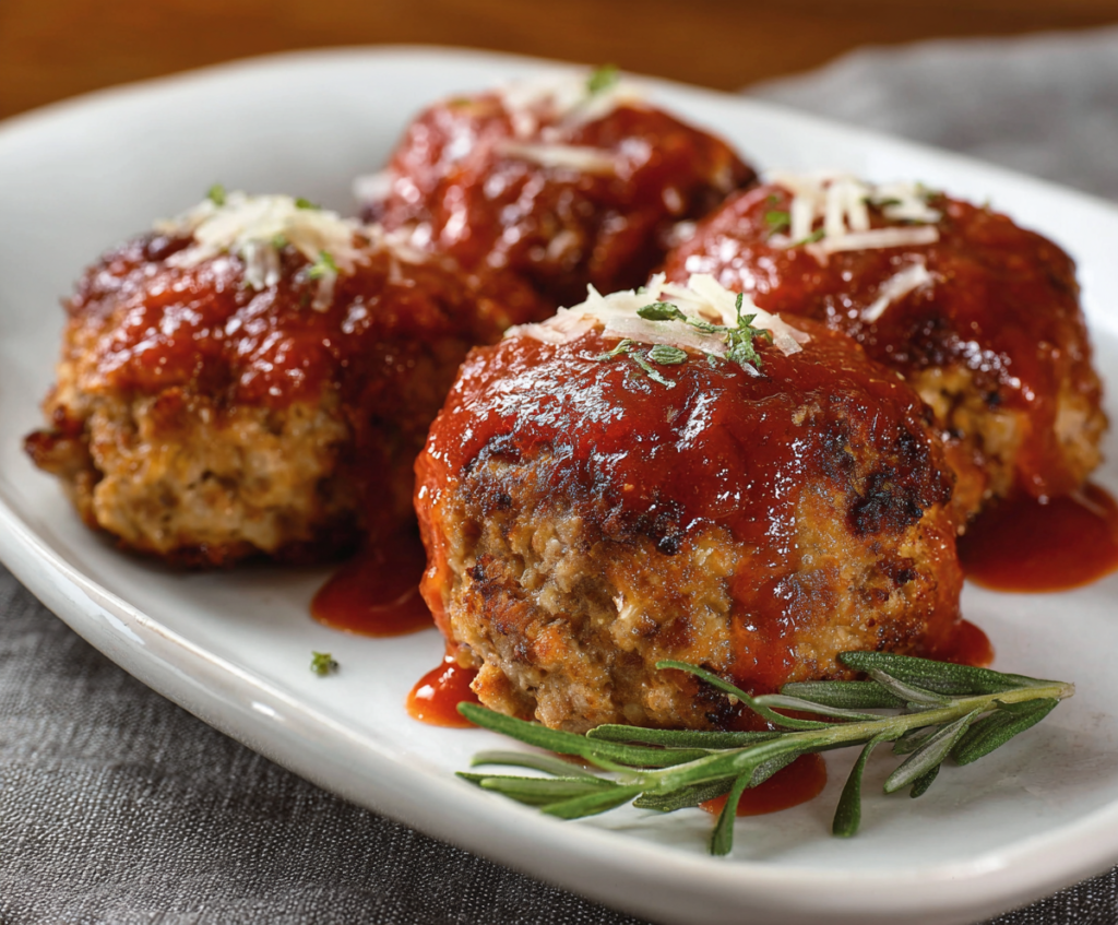 Delicious mini meatloaves served fresh on a plate with vegetables.