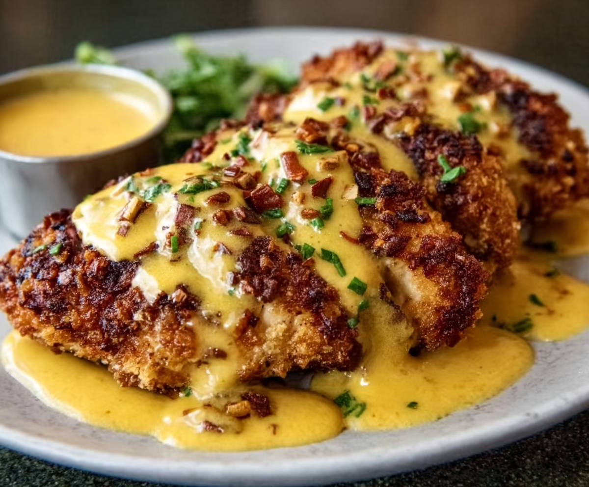 Easy Pretzel Chicken with Mustard-Cheddar