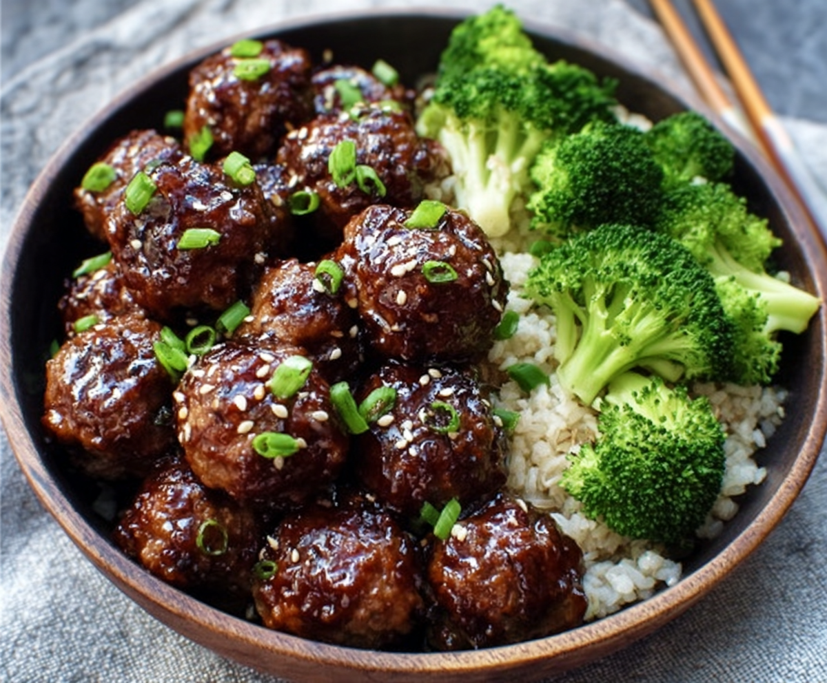 Sticky Mongolian Meatballs & Broccoli