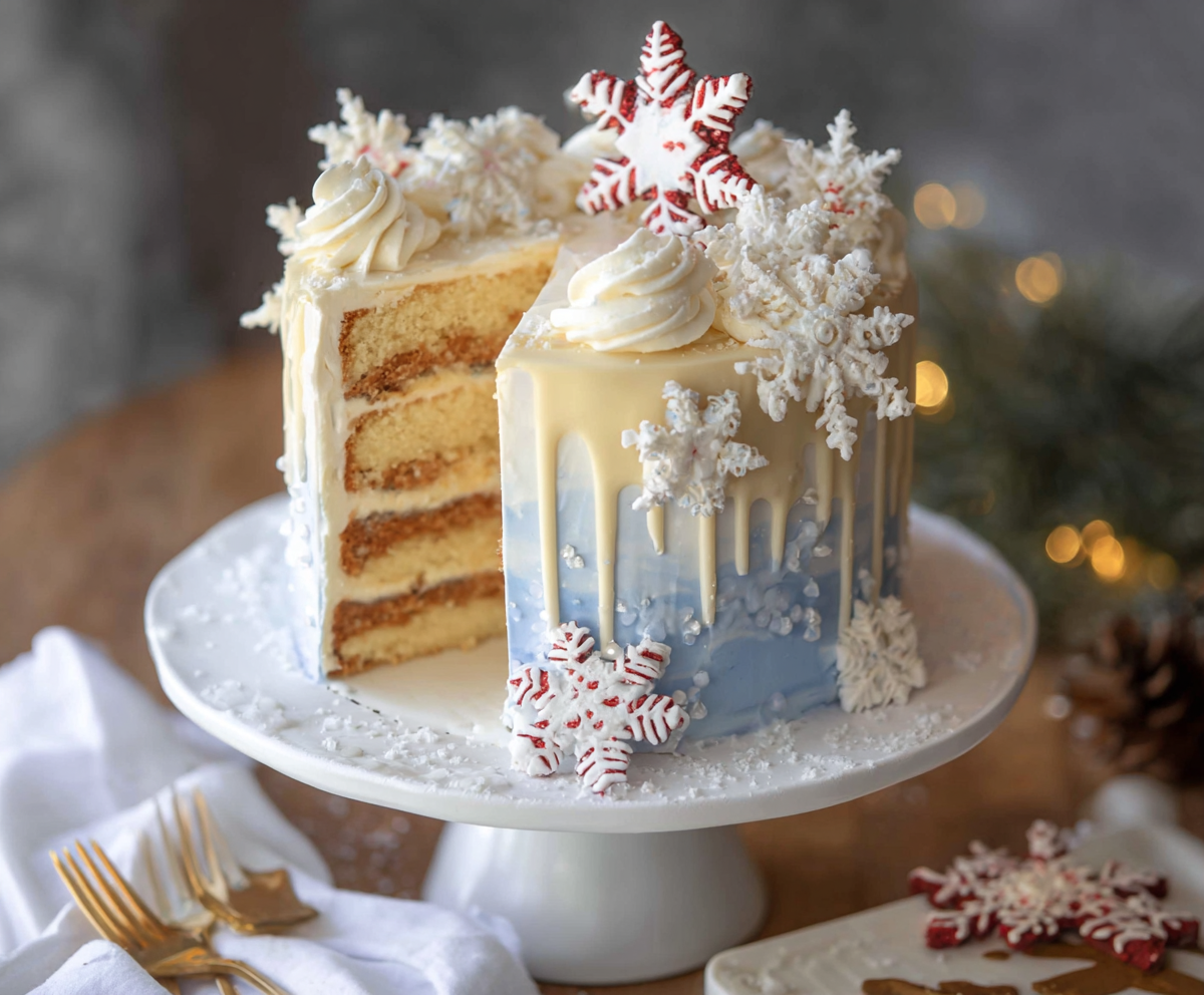 Winter Vanilla Snowflake Cake Recipe