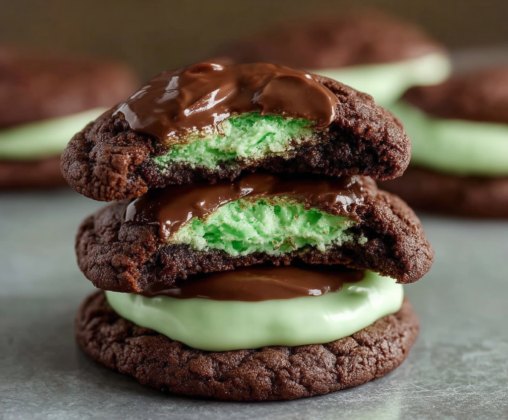 Delicious Grasshopper Cake Mix Cookies with mint chocolate flavor and festive appearance.