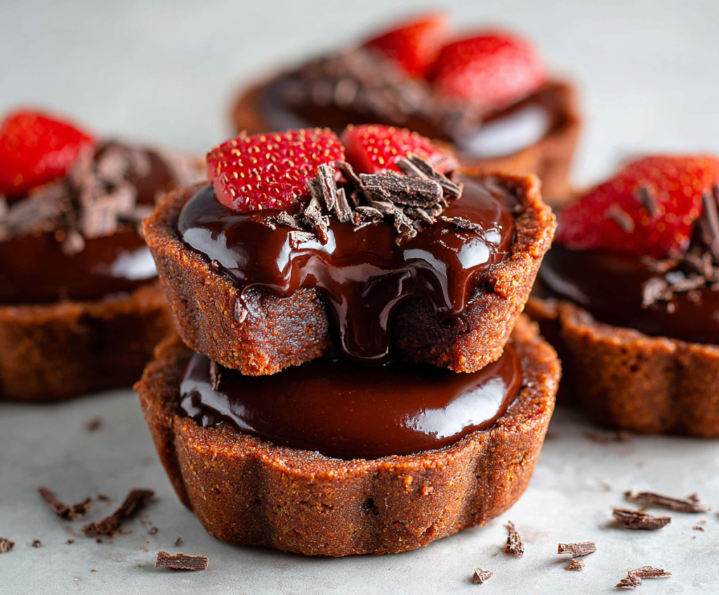 Delicious mini chocolate tarts with rich ganache topping, perfect for dessert lovers.