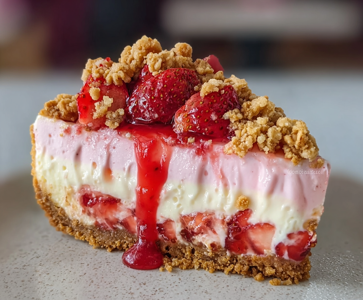 Easy Strawberry Crunch Cheesecake