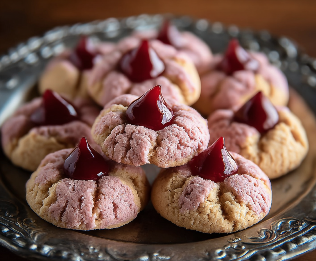 Delicious Strawberry Kiss Cookies with fresh strawberries and sweet icing.