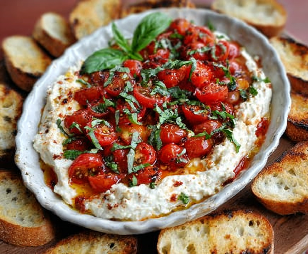 Easy Whipped Feta Bruschetta Dip
