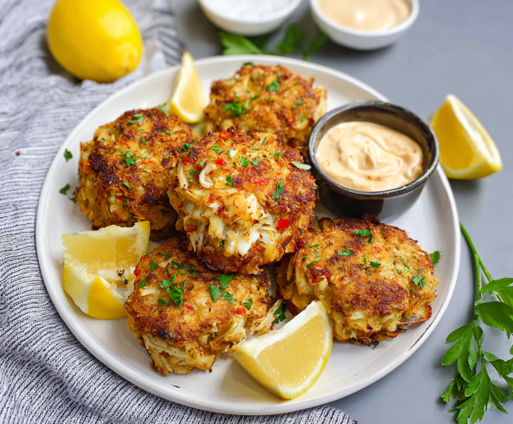 Delicious homemade Air Fryer Crab Cakes with golden crust and fresh seafood flavor