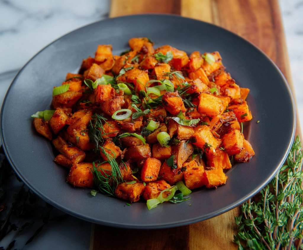 Delicious Air Fryer Sweet Potato Hash with colorful vegetables and crispy texture