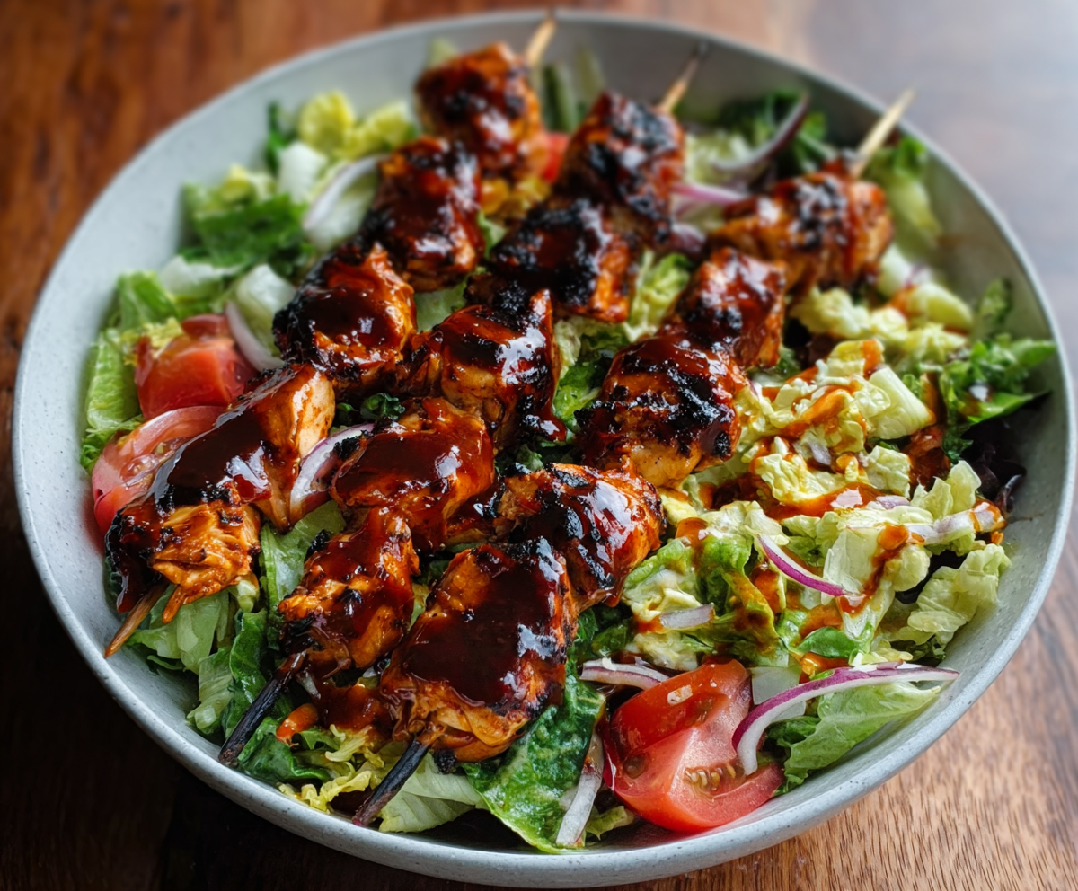 Easy BBQ Chicken Skewer Salad