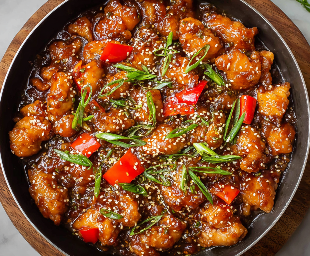 Delicious black pepper chicken served on a plate, showcasing a savory and spicy dish perfect for dinner.