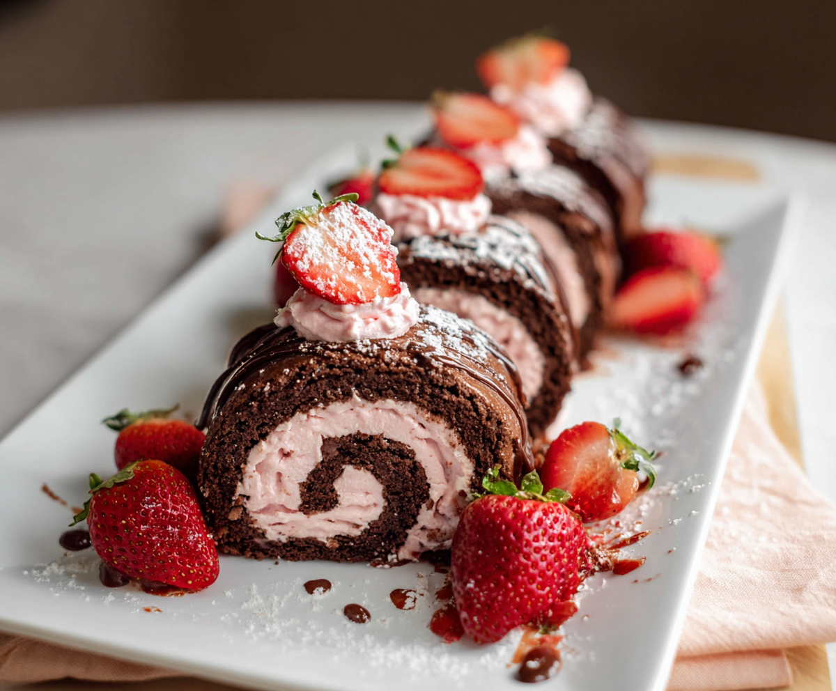 Chocolate Rolls with Strawberry Cream Cheese Frosting