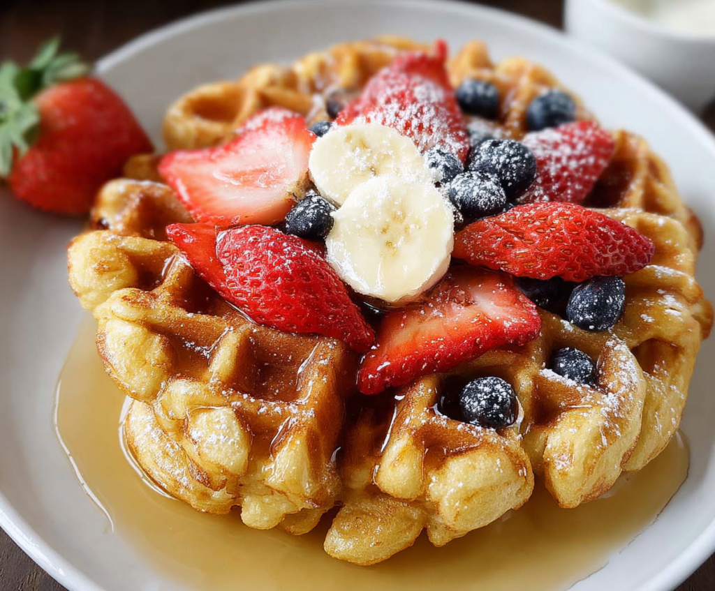 Delicious cottage cheese waffles served with fresh fruits for a healthy breakfast