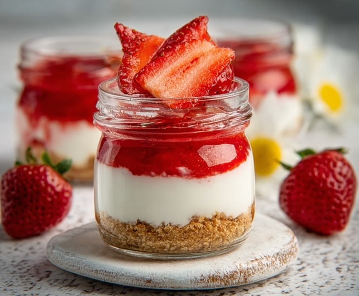 Easy No-Bake Strawberry Cheesecake Jars