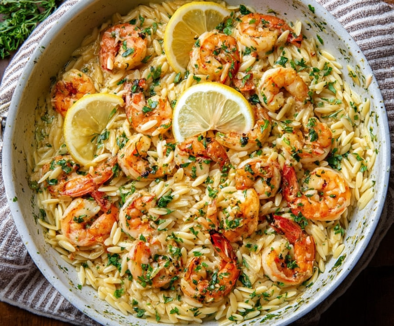 Shrimp Orzo In Lemon Garlic Sauce