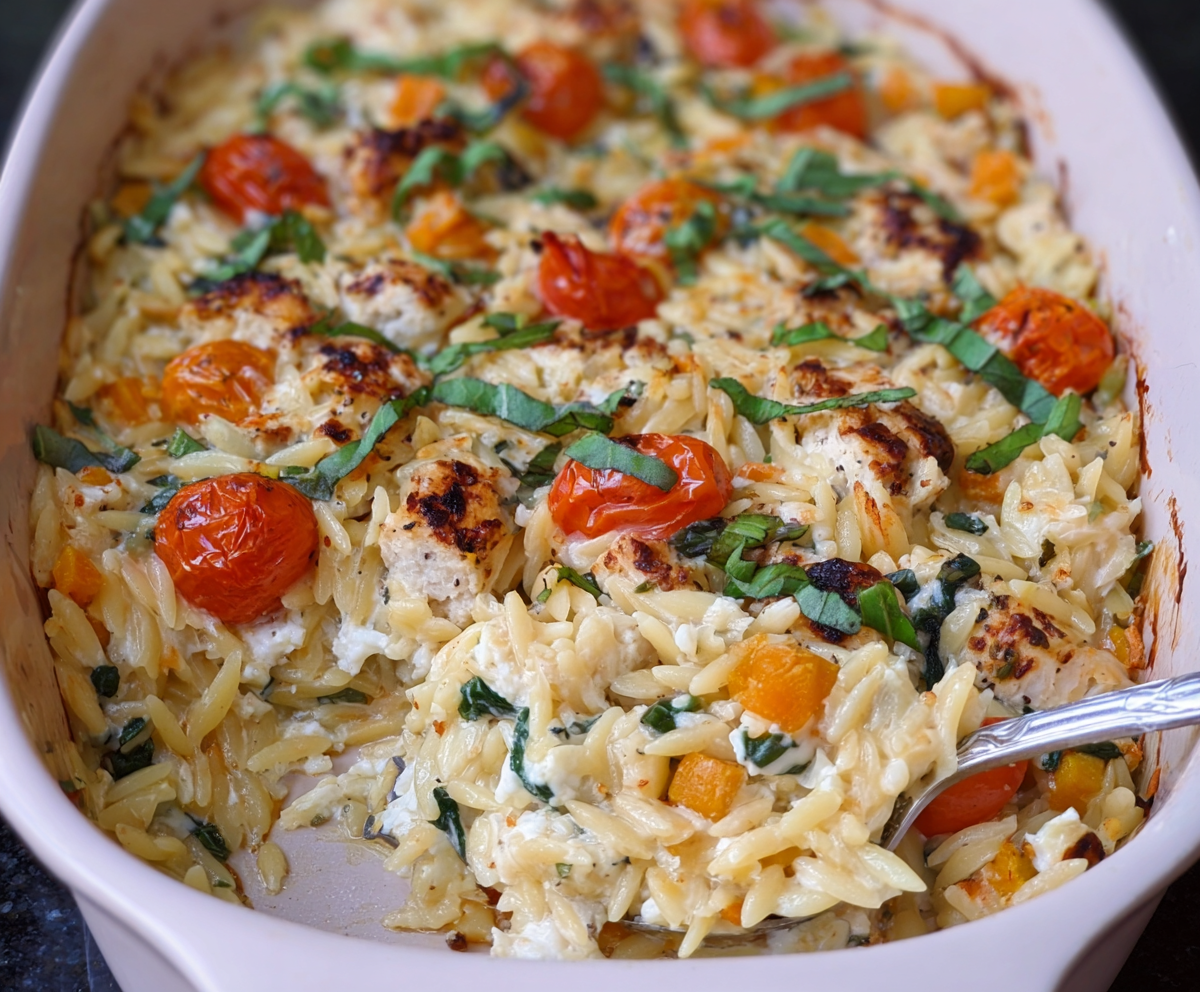 Easy Boursin Orzo Chicken Bake