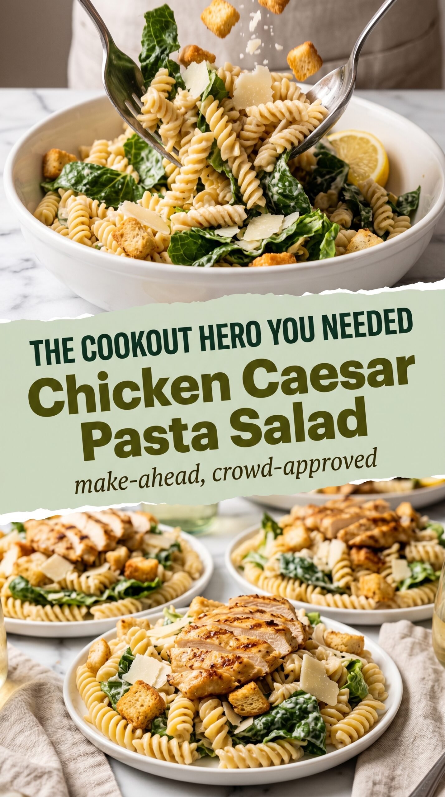 Chicken Caesar Pasta Salad creamy crunchy hearty