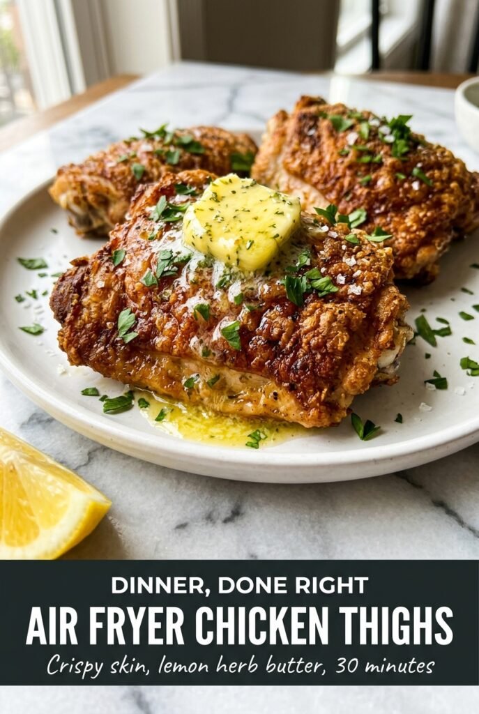 Crispy Air Fryer Chicken Thighs with Lemon Herb Butter