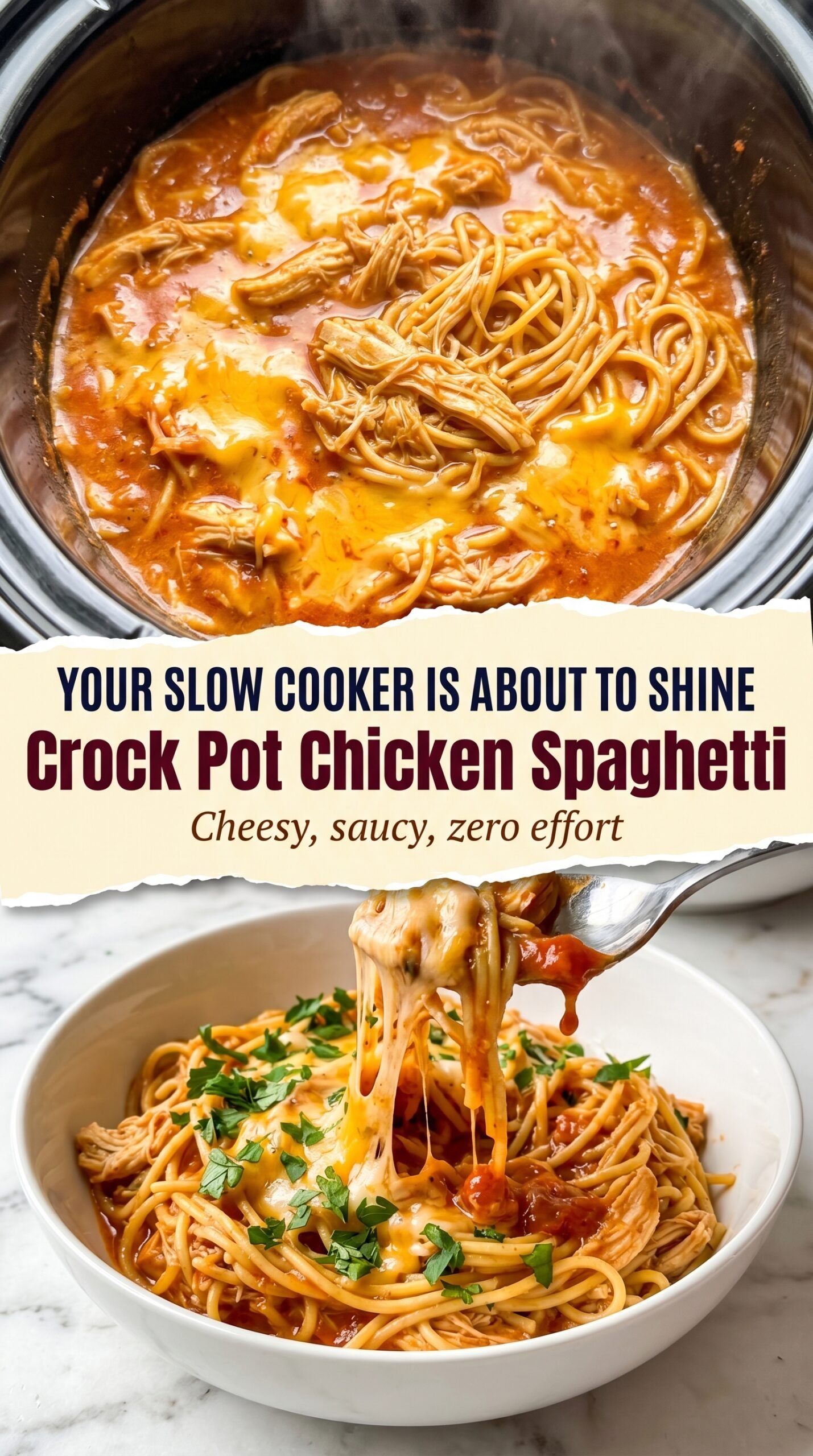Crock Pot Chicken Spaghetti cheesy creamy