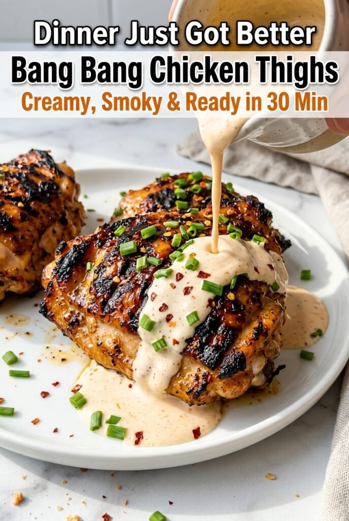 Grilled Bang Bang Chicken Thighs with Creamy Sauce