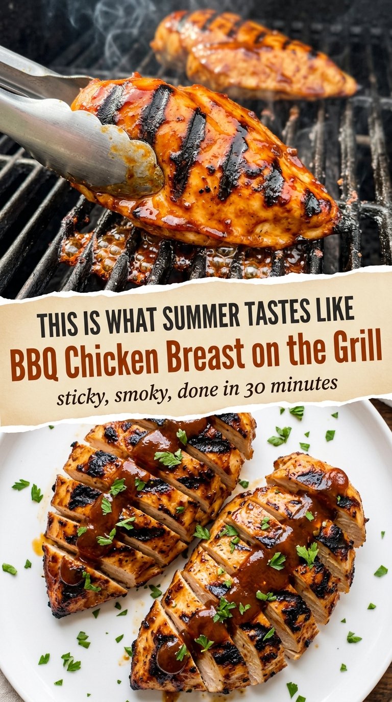 BBQ chicken breast on the grill juicy caramelized
