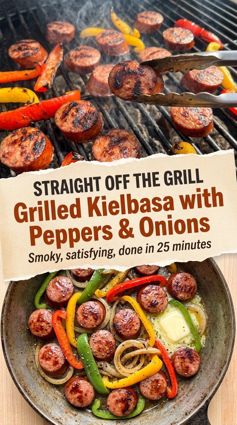 grilled smoked kielbasa peppers onions smoky charred