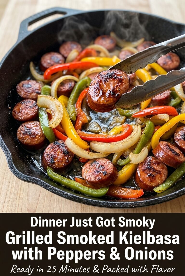 Grilled Smoked Kielbasa with Peppers and Onions
