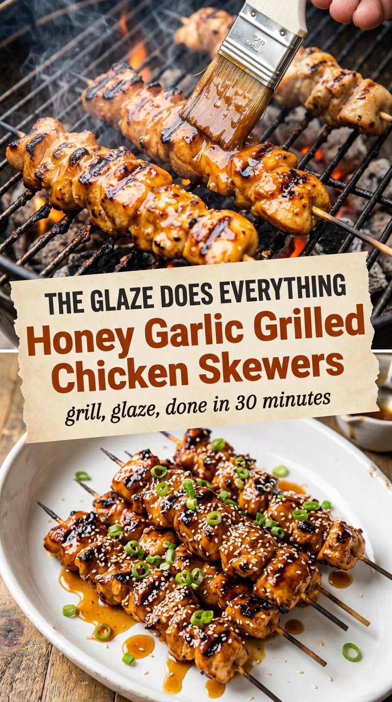 Honey Garlic Grilled Chicken Skewers sticky charred