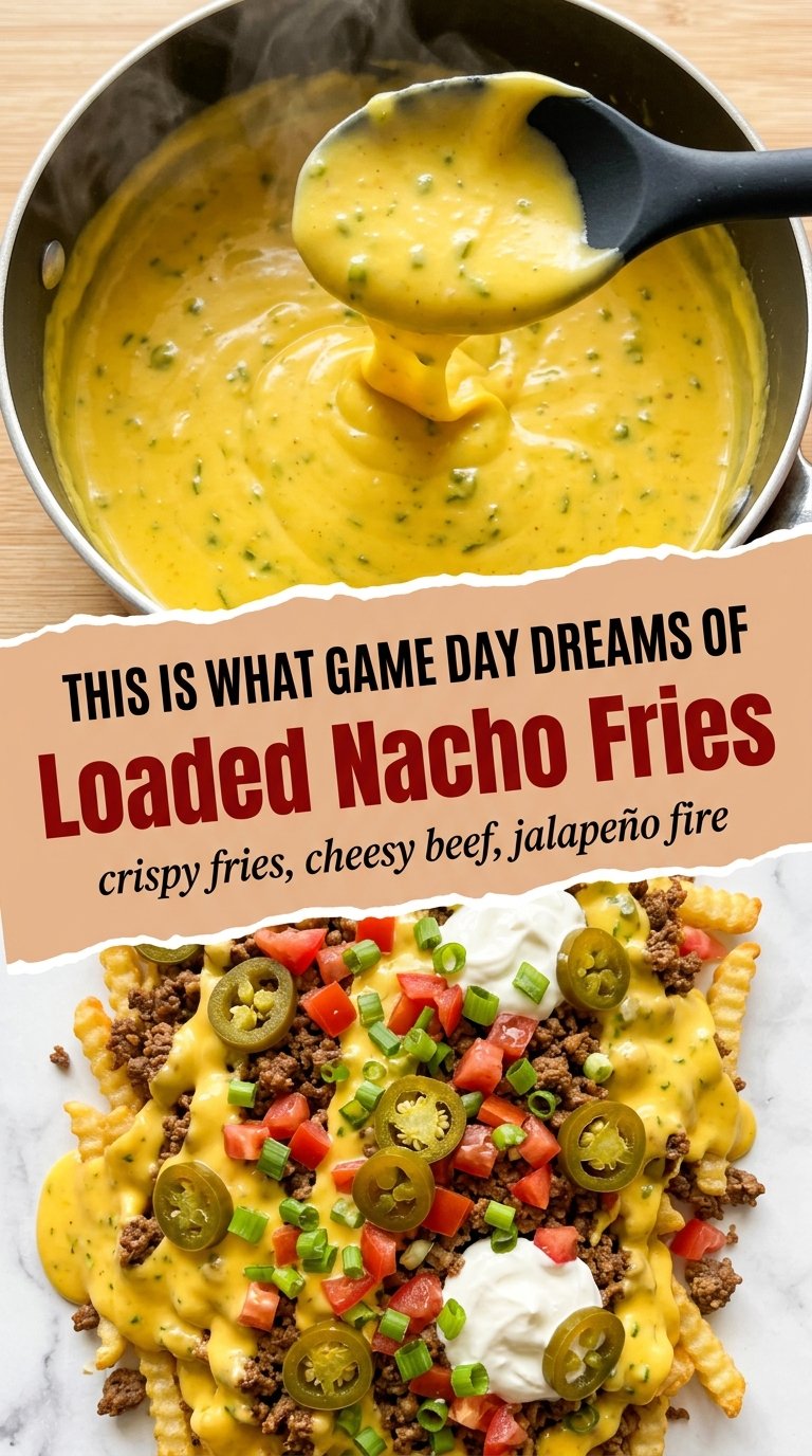 Loaded Nacho Fries with Beef and Jalapeño Cheese Sauce crispy cheesy spicy