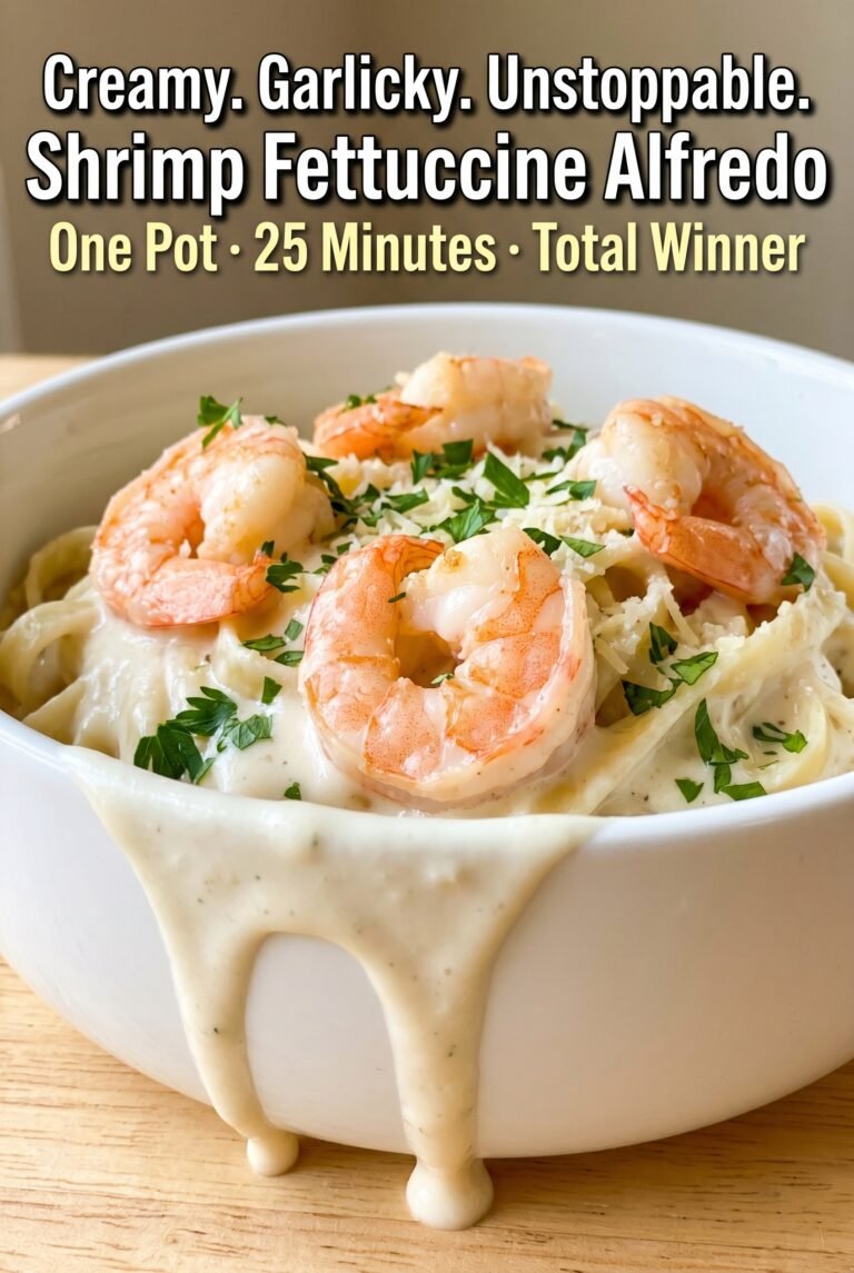 One Pot Shrimp Fettuccine Alfredo