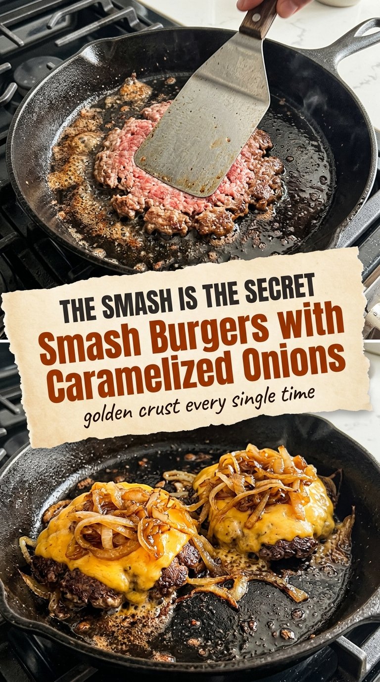 Smash burgers with caramelized onions