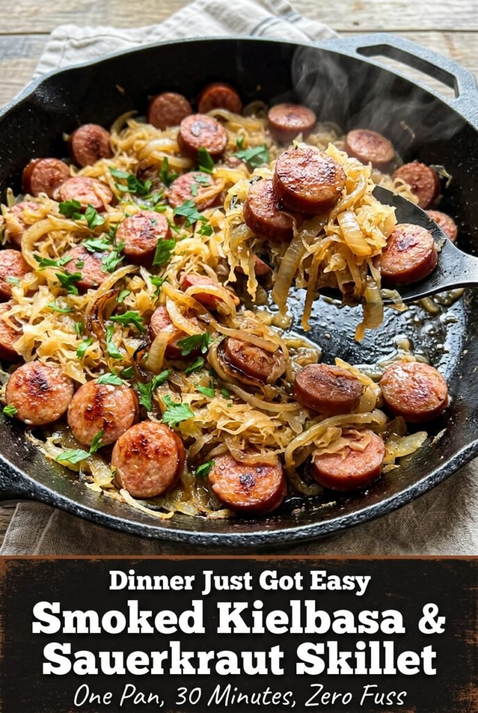 Smoked Kielbasa and Sauerkraut Skillet
