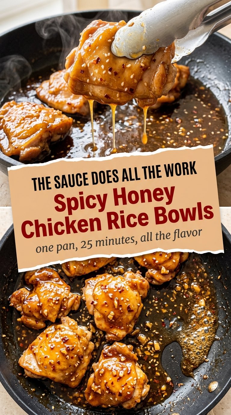Spicy Honey Chicken Rice Bowls sticky glazed chicken