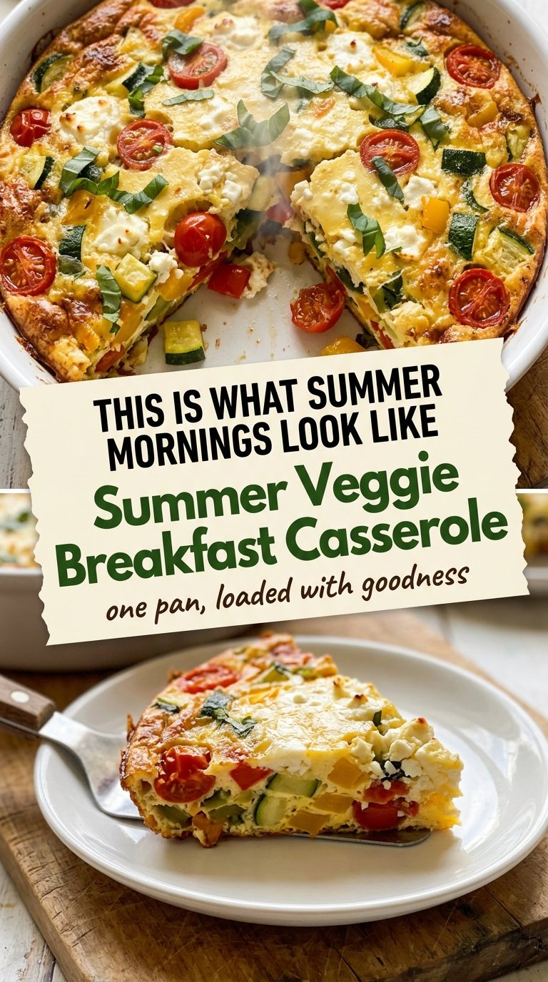 Summer Veggie Breakfast Casserole with Eggs, cheesy, colorful, baked