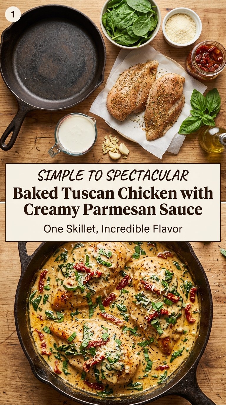 Baked Tuscan Chicken with Creamy Parmesan Sauce