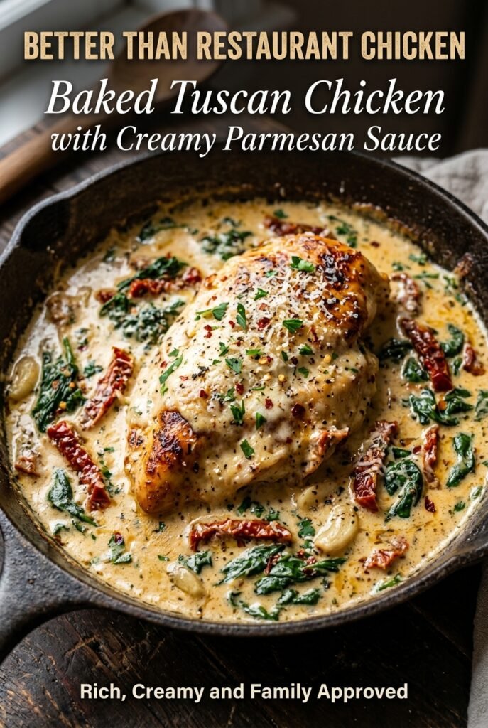 Baked Tuscan Chicken with Creamy Parmesan Sauce