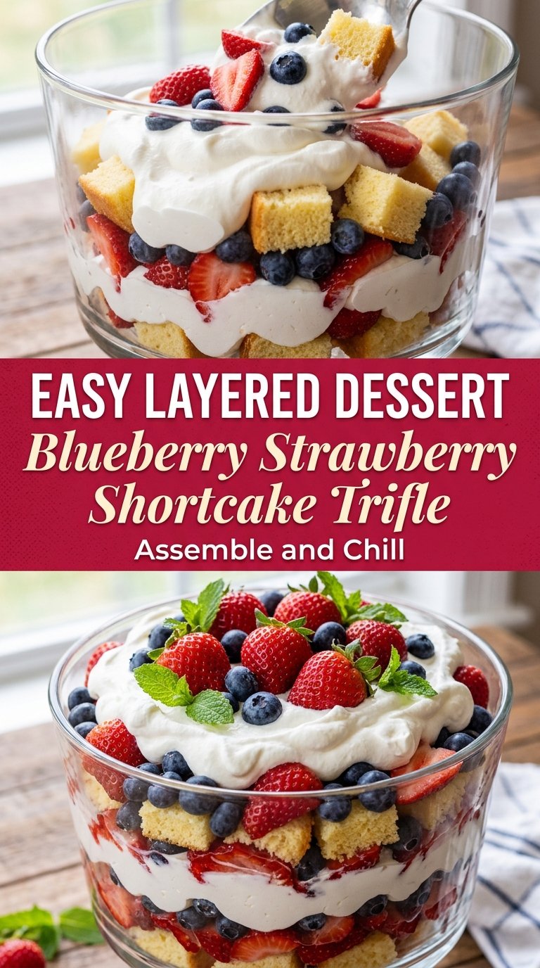 Blueberry Strawberry Shortcake Trifle fresh berries creamy dessert