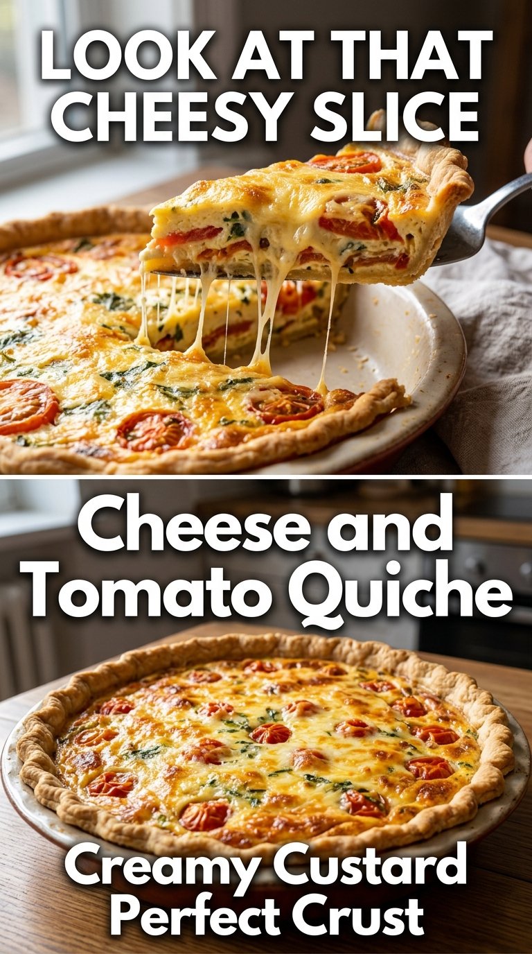 Cheese and tomato quiche flaky custard savory