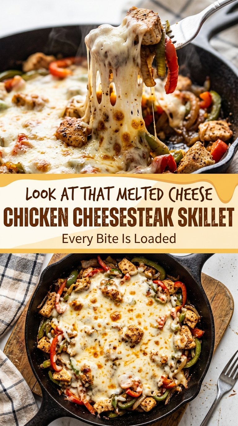 Chicken Cheesesteak Skillet juicy cheesy