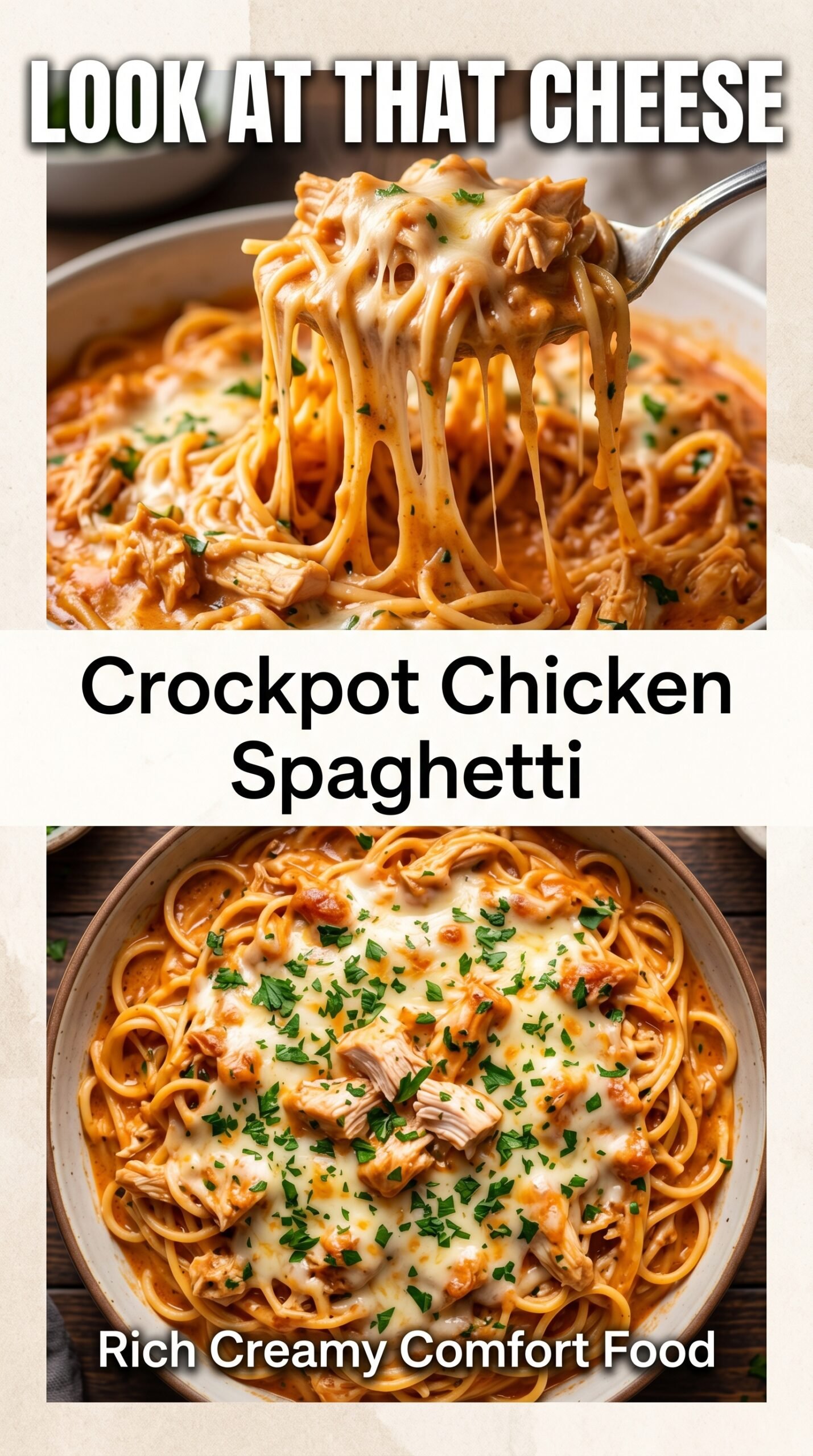 Creamy Crockpot Chicken Spaghetti cheesy comfort-food